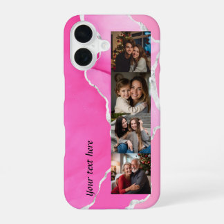Vrouwelijke roze en zilveren glinsterende agaat 4 iPhone 16 hoesje