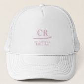 Vrouwelijke Roze Monogram Naam Golfer Trucker Pet (Voorkant)