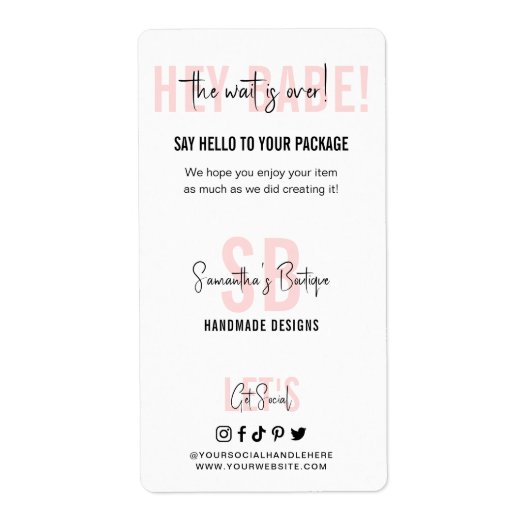 Vrouwelijke Roze Monogram Zakelijke Bedankt Doos S Etiket (Voorkant)
