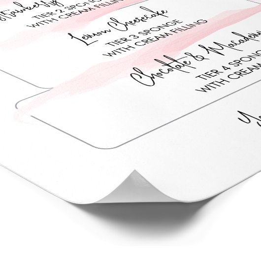 Vrouwelijke Roze Script Cake Smaak Menu Poster (Hoek)