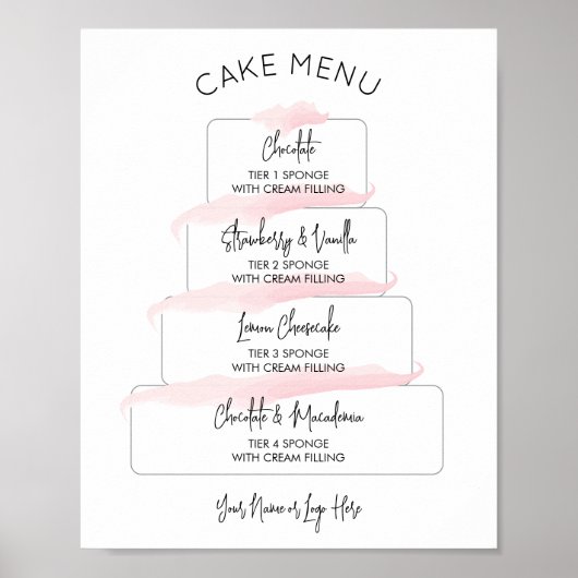 Vrouwelijke Roze Script Cake Smaak Menu Poster (Voorkant)