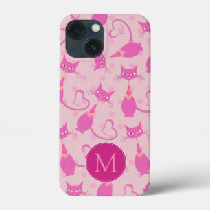 Vrouwelijke Roze Slanke Kat Patroon Monogram iPhone 13 Mini Hoesje