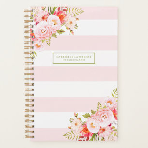 Vrouwelijke Roze Strepen en pioenen Custom Planner