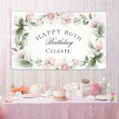 Vrouwelijke Roze Waterverf Bloemen 80ste Verjaarda Spandoek