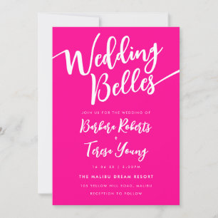 Vrouwelijke Roze Witte Bellen Script Lesbische bru Kaart