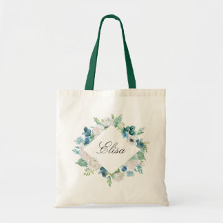 Vrouwelijke Salie Groen Blauw Wit Bloemen Rand Tote Bag