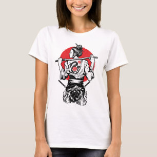 Vrouwelijke samoerai-krijger – Dragon Rose-tatoeag T-shirt
