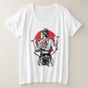 Vrouwelijke samoerai-krijger – Dragon Rose Tattoo Grote Maat T-shirt