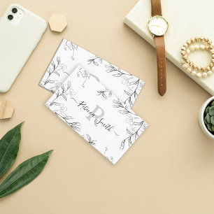 Vrouwelijke Sketch Grijs Bloemen QR Code Visitekaartje