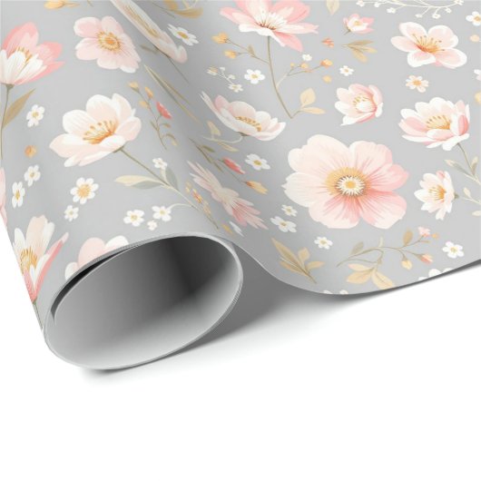 Vrouwelijke Valentijn Bloemen Bloeit In Roze En Wi Cadeaupapier (Rol Hoek)