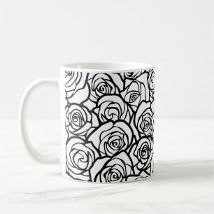Vrouwelijke vintage zwarte en witte rozen koffiemok