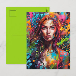 Vrouwelijke vrouw in schilderij briefkaart