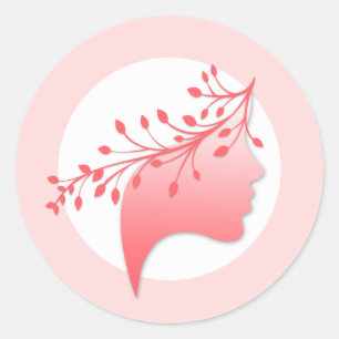 Vrouwelijke vrouw Silhouette Logo Koraal en Roze Ronde Sticker