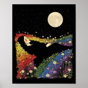 Vrouwelijke vrouwen zachte bloemrijke regenboogkle poster