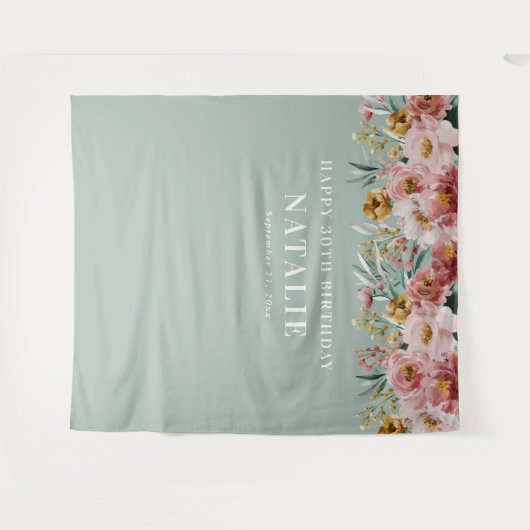 Vrouwelijke waterverf bloem 30e verjaardag blauw c wandkleed (Voorkant (horizontaal))