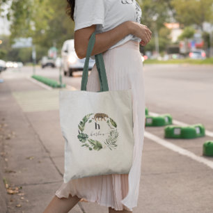 Vrouwelijke Waterverf Groene Krans Initiaal Tote Bag