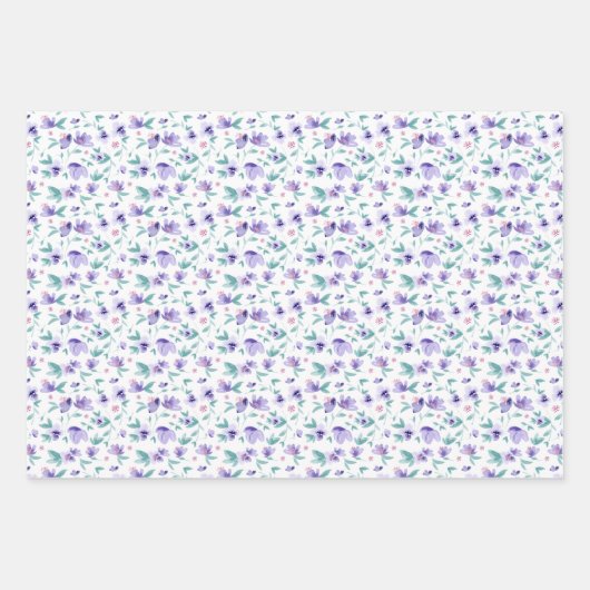 Vrouwelijke Waterverf Paarse Ditsy Floral Pattern Inpakpapier Vel (Voorkant)