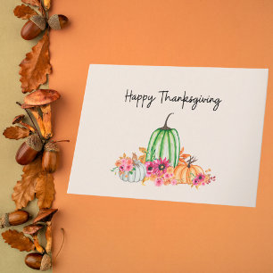 Vrouwelijke Waterverf Pompoenen en Bloemen Kaart