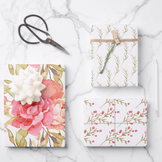 Vrouwelijke Waterverf Rozen Assorted Inpakpapier Vel (Voorkant)