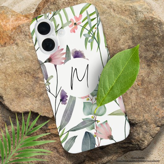 Vrouwelijke witte achtergrond florale Initialen mo Case-Mate iPhone Case
