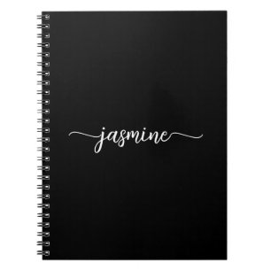 Vrouwelijke Zwarte Moderne Script Monogram Naam Notitieboek