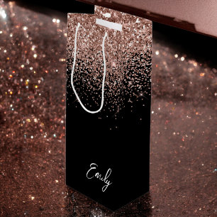 Vrouwelijke Zwarte Roze Gouden Blush Roze Glitter  Wijn Cadeautas