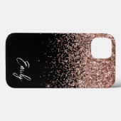 Vrouwelijke Zwarte Roze Roos Gouden Glitters Monog Case-Mate iPhone Case (Achterkant (horizontaal))