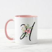 Vrouwelijke Zwarte Script Letter "H" Bloemen Roze Mok (Links)