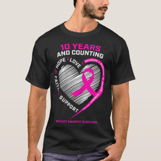 Vrouwen 10 jaar kanker Overlevingskans Gifts Pink T-shirt