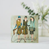  vrouwen 1930 gefeliciteerd! feestdagenkaart (Staand voorkant)