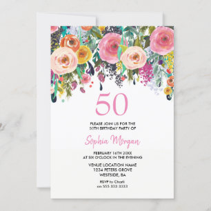 Vrouwen 50e verjaardag Partij nodigt roze bloemen  Kaart