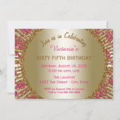 Vrouwen 65ste verjaardagsfeest Fuchsia Pink Gold Kaart (Achterkant)