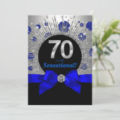 Vrouwen 70e verjaardag Royal Blue en Silver Kaart (Staand voorkant)