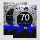 Vrouwen 70e verjaardag Royal Blue en Silver Kaart (Voorkant / Achterkant)