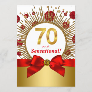 Vrouwen 70ste verjaardagsfeest rood en goud kaart