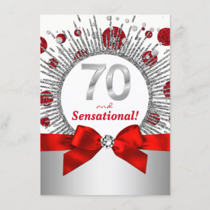 Vrouwen 70ste verjaardagsfeest rood en zilver kaart