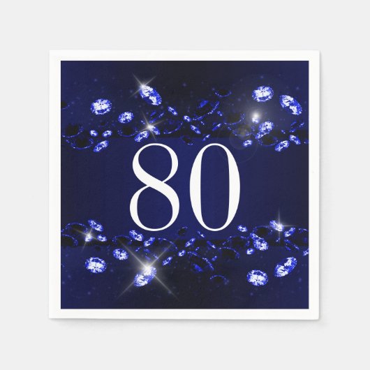 Vrouwen 80ste verjaardag Blauw Zwart Sparkly Diamo Servetten (Voorkant)