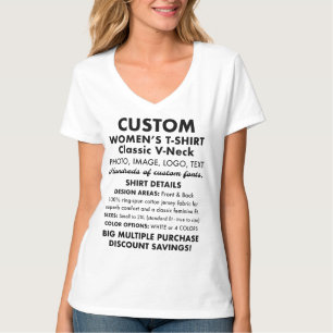 Vrouwen Aangepaste Gepersonaliseerde Witte V-Hals T-shirt