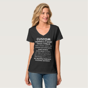 Vrouwen Aangepaste gepersonaliseerde zwarte V-hals T-shirt