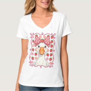 Vrouwen Aardbei Gans Zomer Strik T-shirt