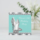 Vrouwen Blauwgroen Blue Birthday Party Kaart (Staand voorkant)