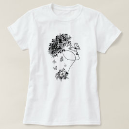 Vrouwen Bloem Donker Vlinder Gezicht Portret T-shirt
