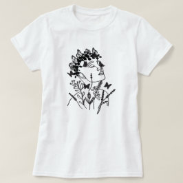Vrouwen Bloem Laat Donkere Vlinder Gezicht Portret T-shirt
