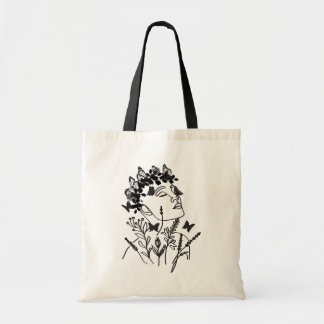 Vrouwen Bloem Laat Donkere Vlinder Gezicht Portret Tote Bag