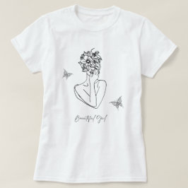 Vrouwen Bloem Vlinder Gezicht Portret Mooi T-shirt