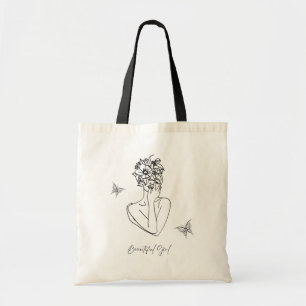 Vrouwen Bloem Vlinder Gezicht Portret Mooi Tote Bag