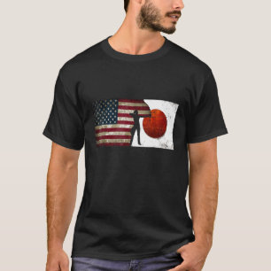 Vrouwen Boogschieten Usa Japan Vlag Grunge Vervuil T-shirt