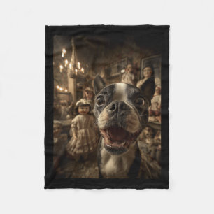 Vrouwen Boston Terrier selfie met Y-poppen griezel Fleece Deken