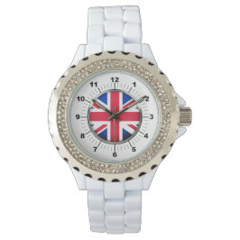 Vrouwen Britse vlag Strass wit emaille horloge