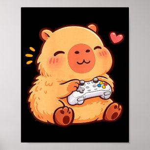 Vrouwen capybara kawaii anime die videogames spele poster